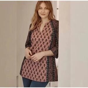 J. Jill Pure Cotton-Linen Blend Folkloric Paisley Tunic, Size MP